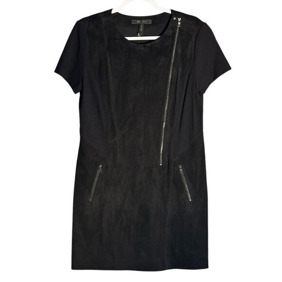 BCBGMaxAzria Sz M Faux Suede Heather Zipper Shift Mini Dress Stretch Rocker Moto - Picture 1 of 16